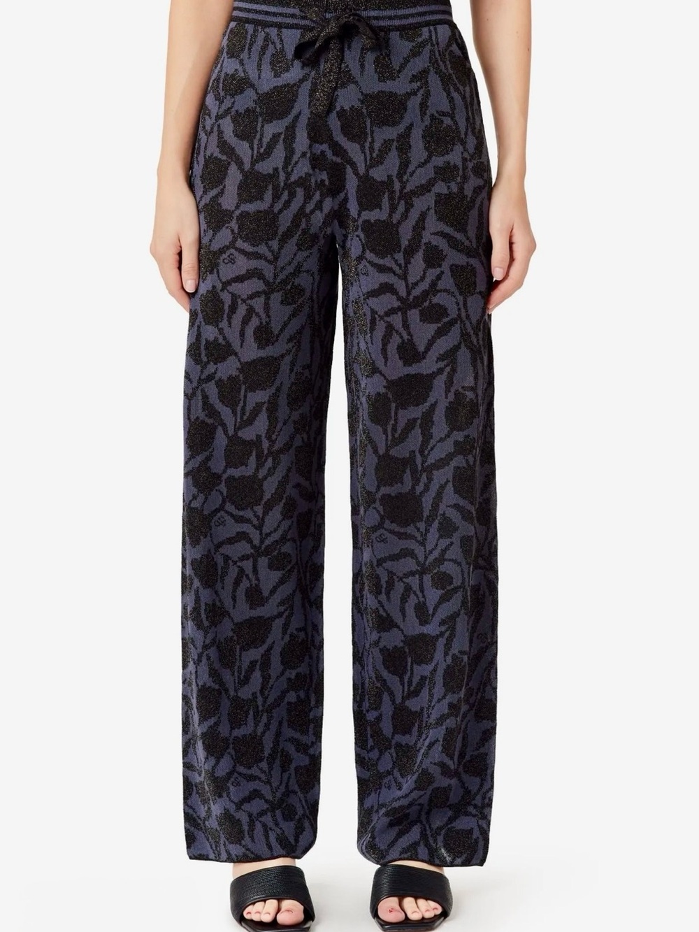 🌙 Scotch & Soda Wide Leg Floral Knit Pants - Black & Navy